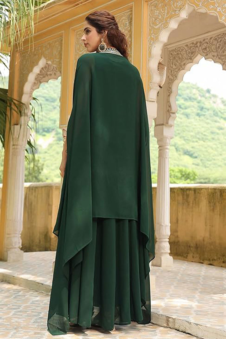 Georgette Dark Green Color Readymade Top With Dupatta