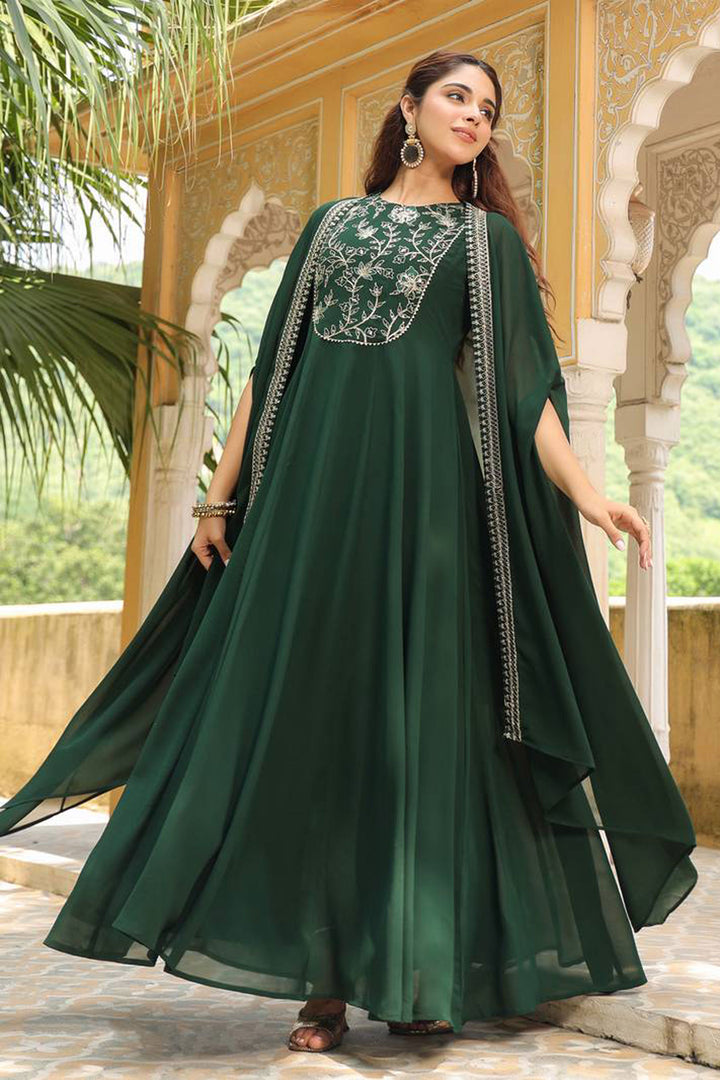 Georgette Dark Green Color Readymade Top With Dupatta