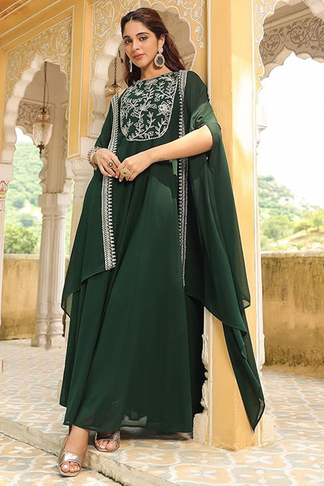 Georgette Dark Green Color Readymade Top With Dupatta