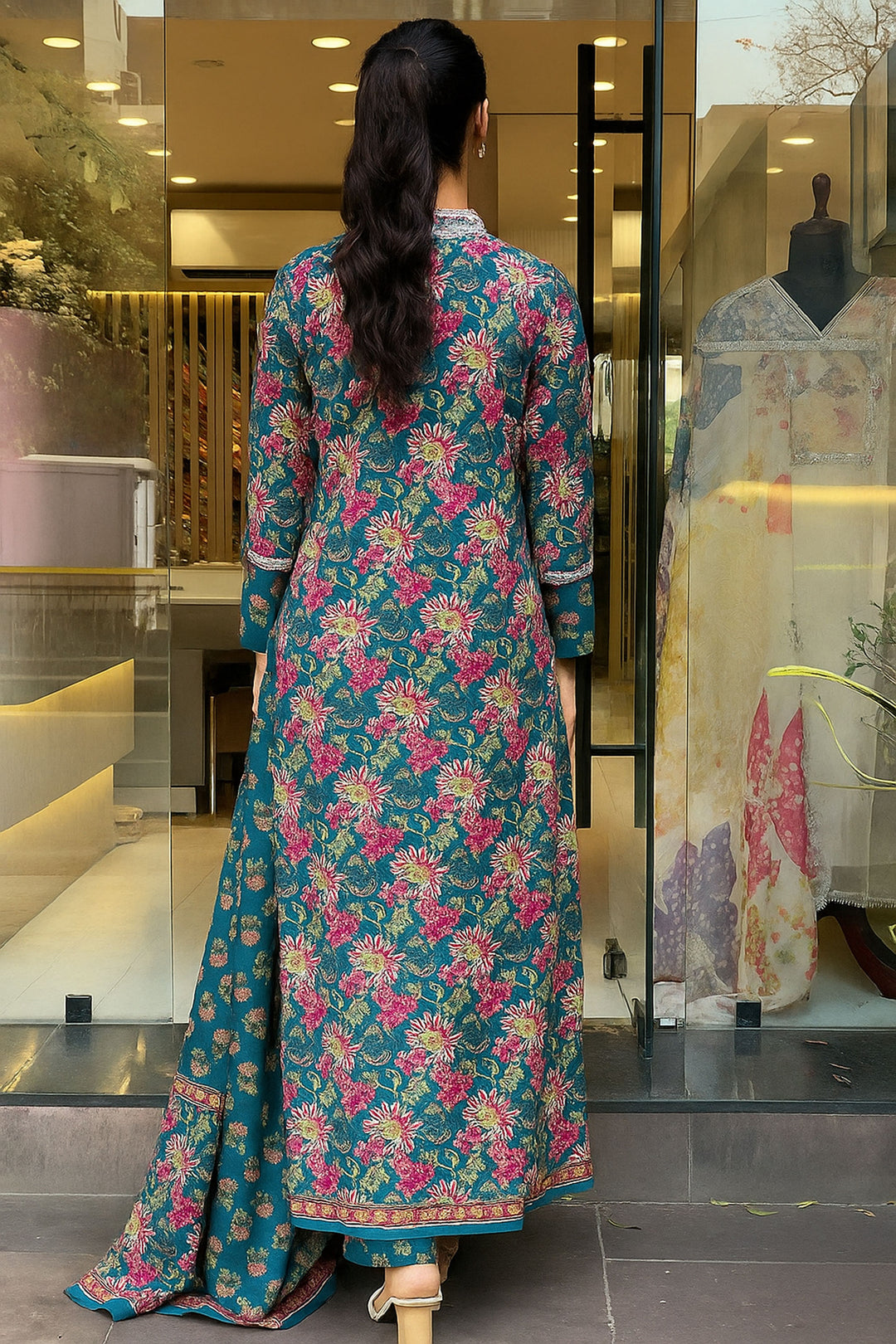 Tempting Cotton Teal Color Readymade Salwar Suit