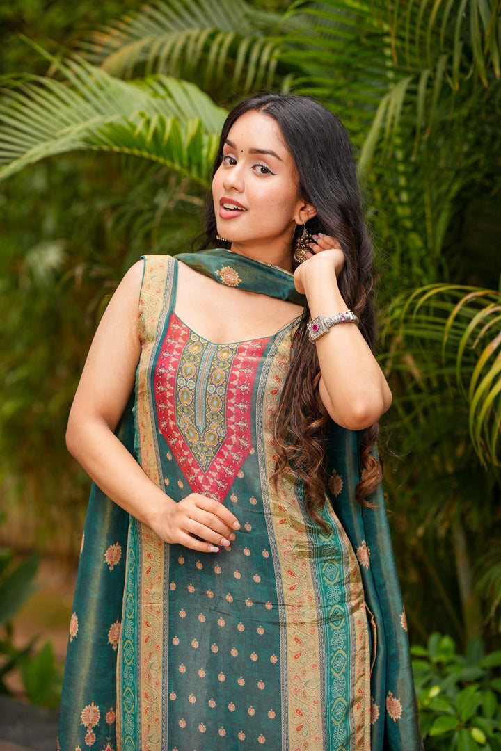 Lovely Art Silk Green Color Readymade Salwar Suit