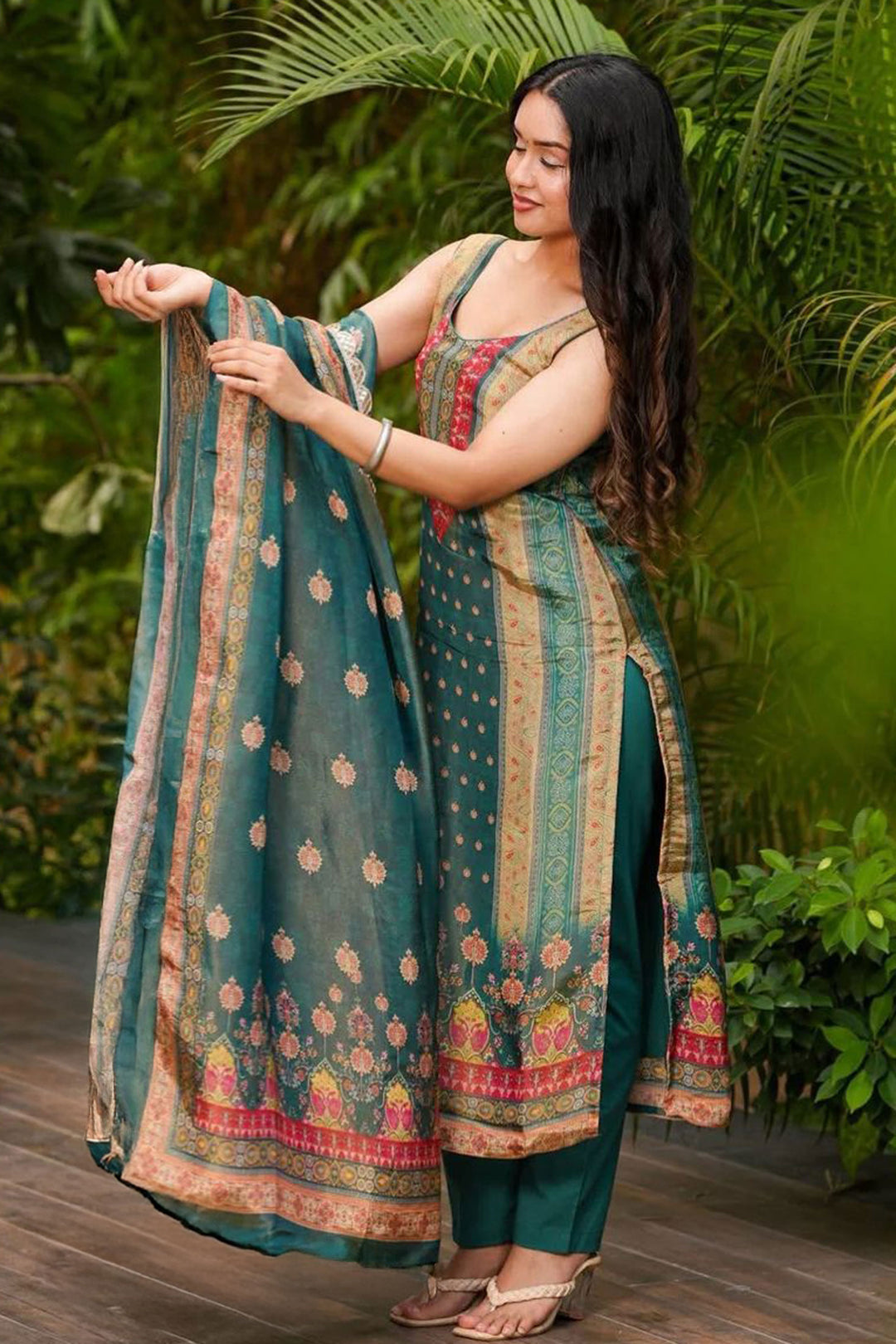 Lovely Art Silk Green Color Readymade Salwar Suit