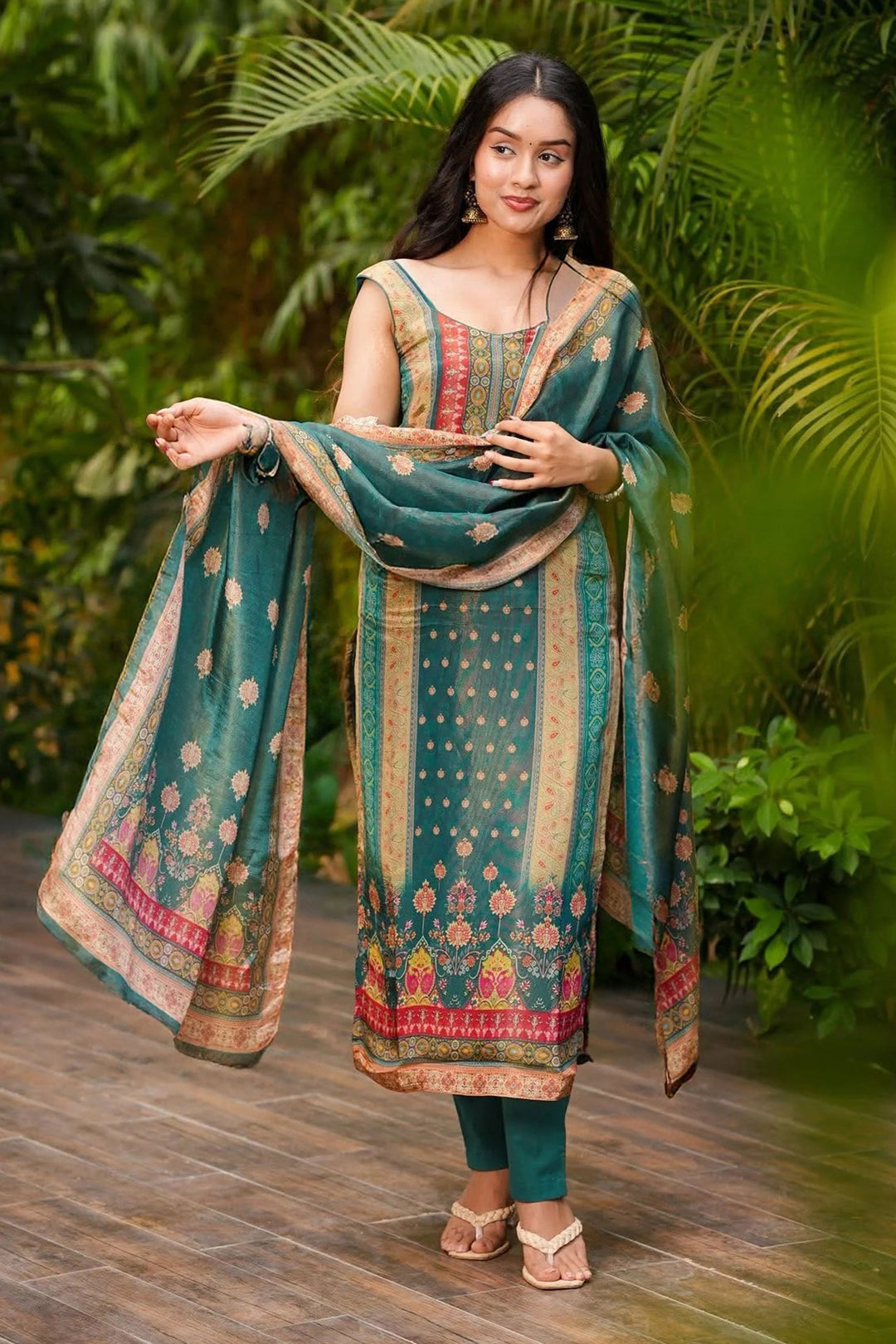 Lovely Art Silk Green Color Readymade Salwar Suit