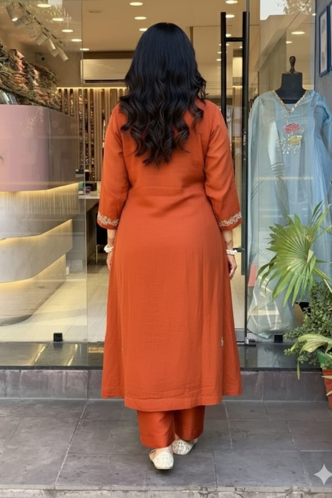 Orange Color Vichitra Fabric Readymade Salwar Suit