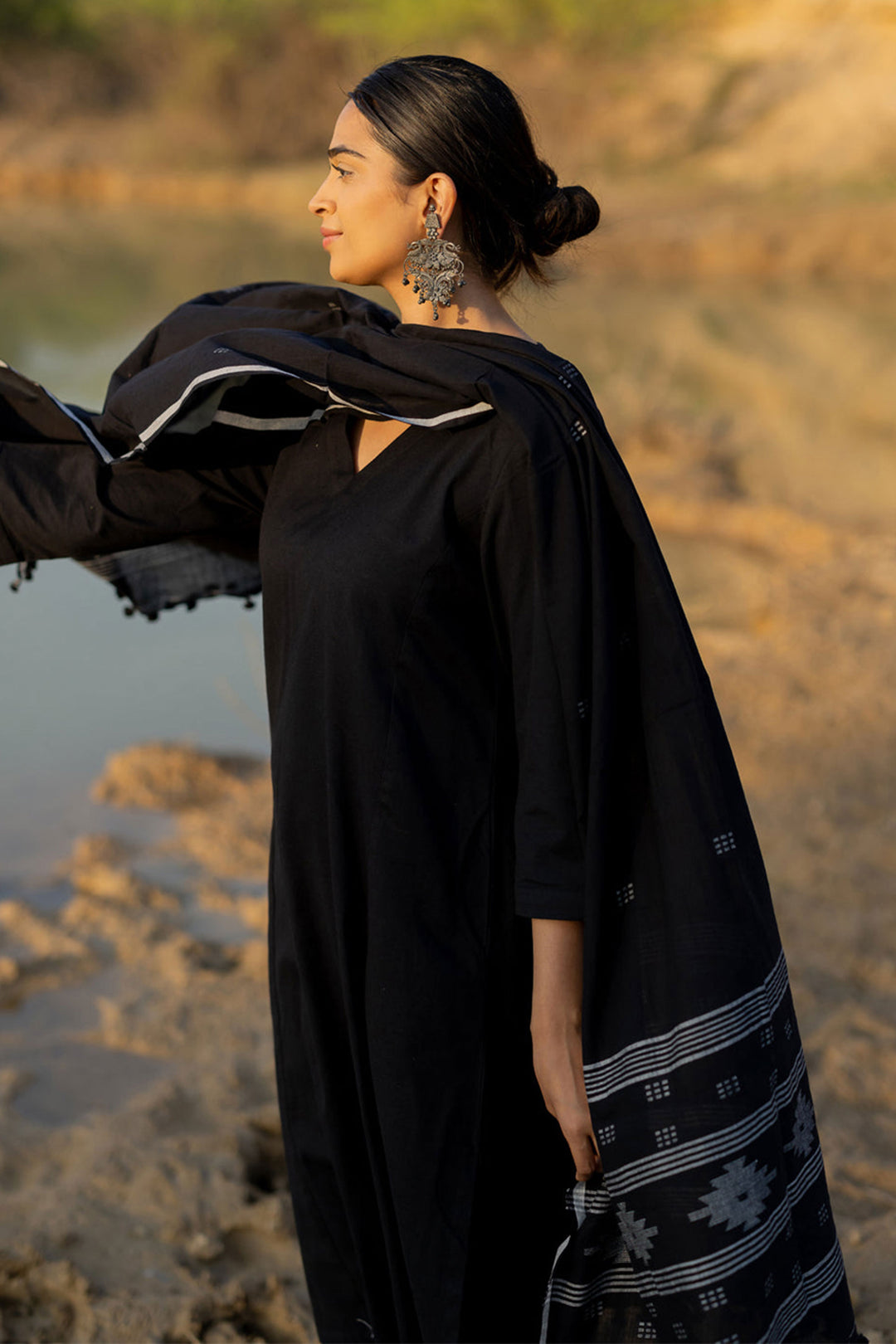 Chanderi Fabric Readymade Salwar Suit In Black Color