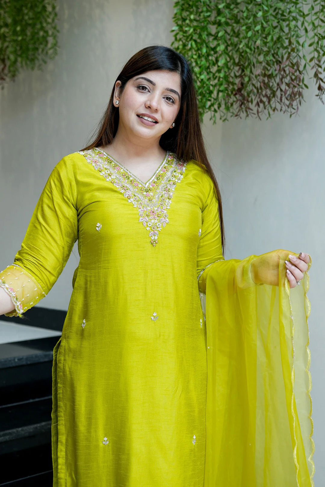 Yellow Color Viscose Chanderi Fabric Readymade Salwar Suit