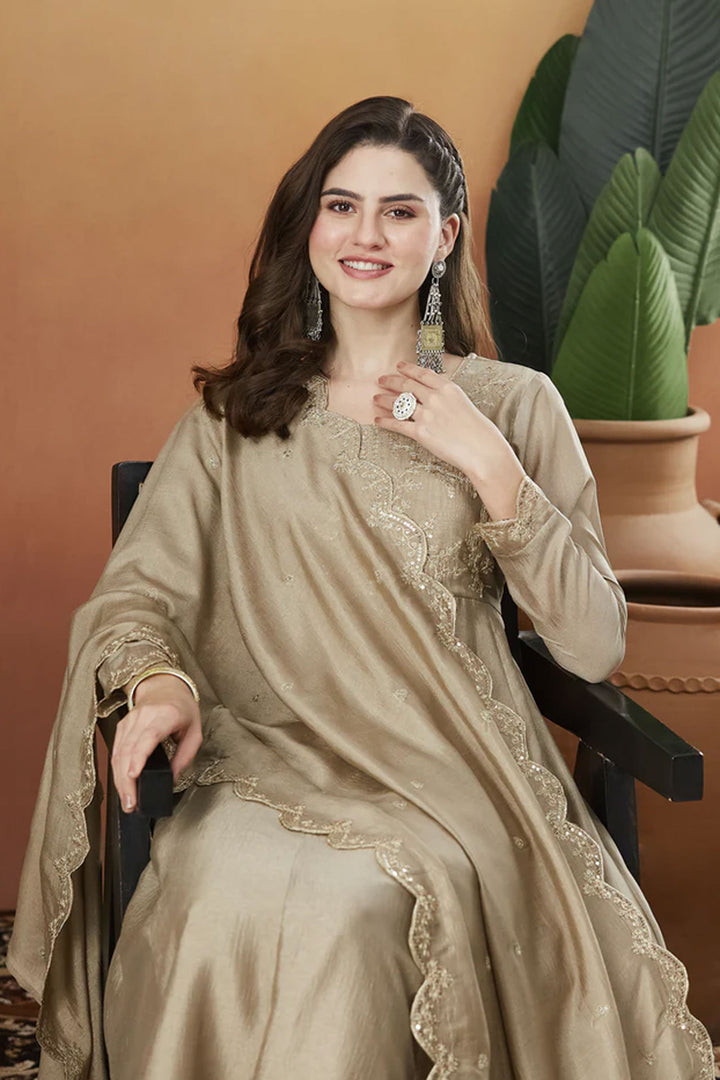 Beige Color Vichitra Silk Fabric Readymade Salwar Suit