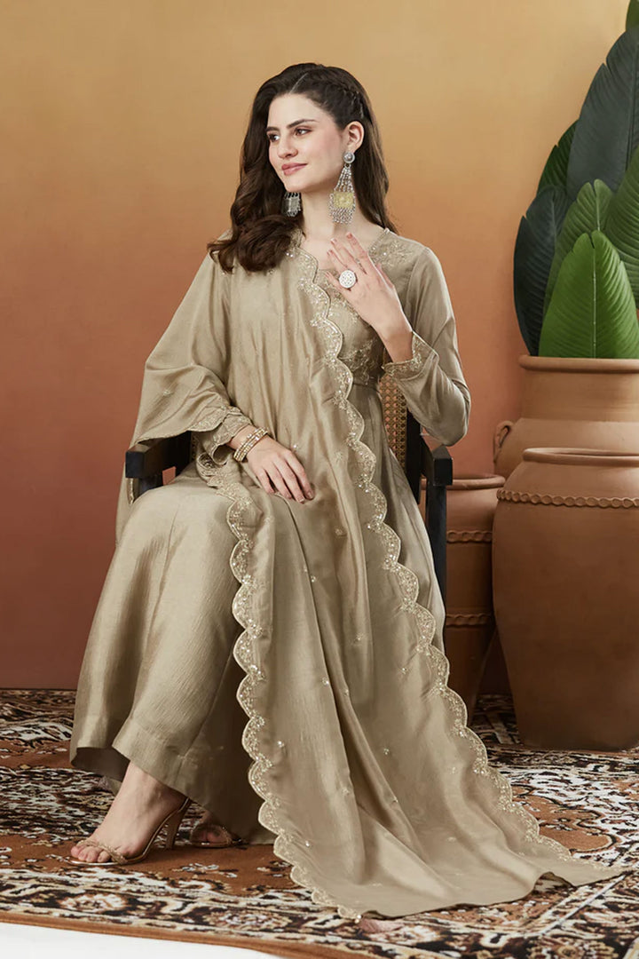 Beige Color Vichitra Silk Fabric Readymade Salwar Suit