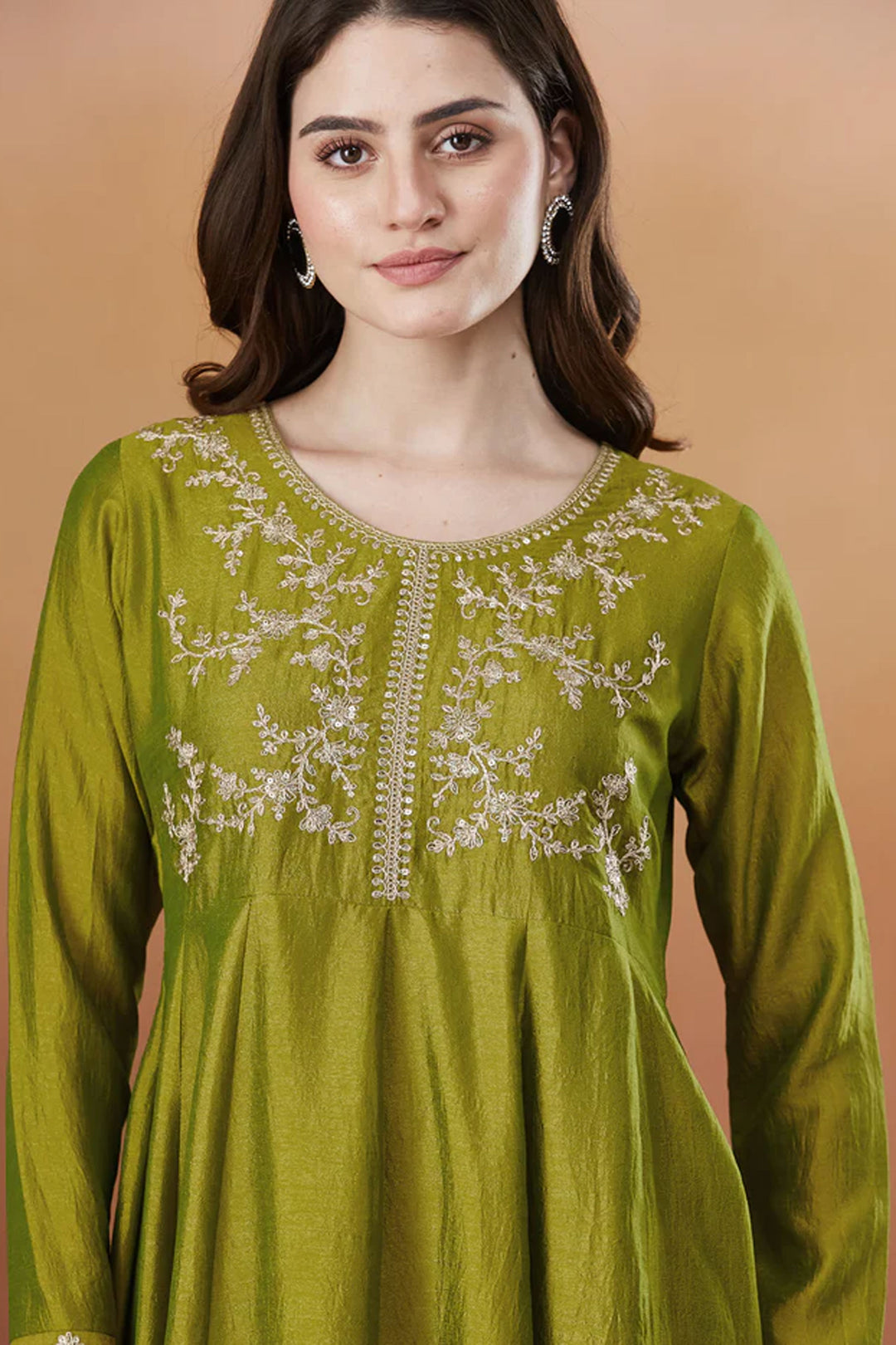 Green Color Vichitra Silk Fabric Readymade Salwar Suit