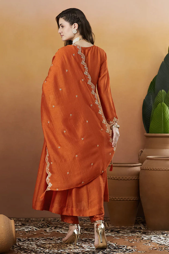 Orange Color Vichitra Silk Fabric Readymade Salwar Suit
