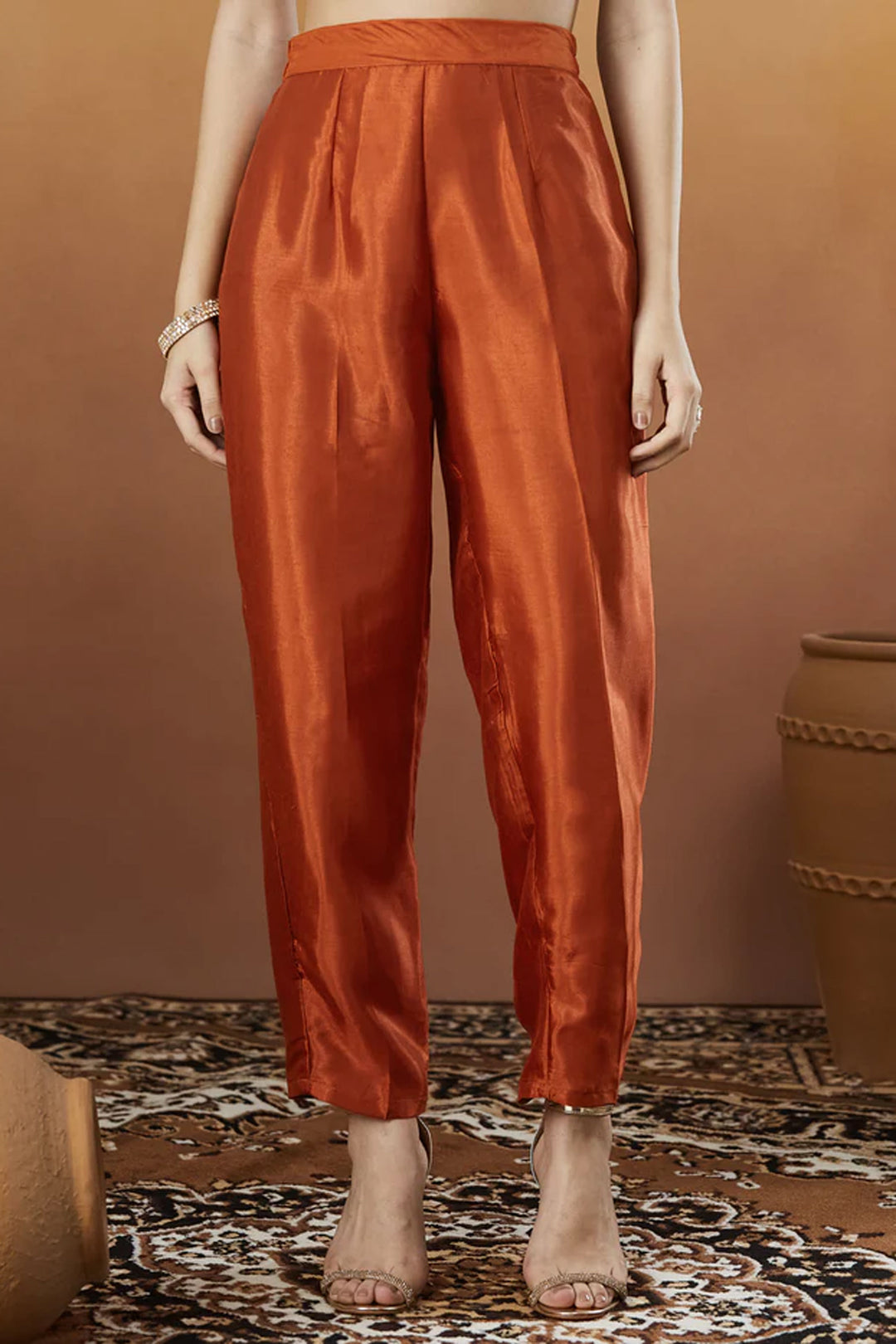 Orange Color Vichitra Silk Fabric Readymade Salwar Suit