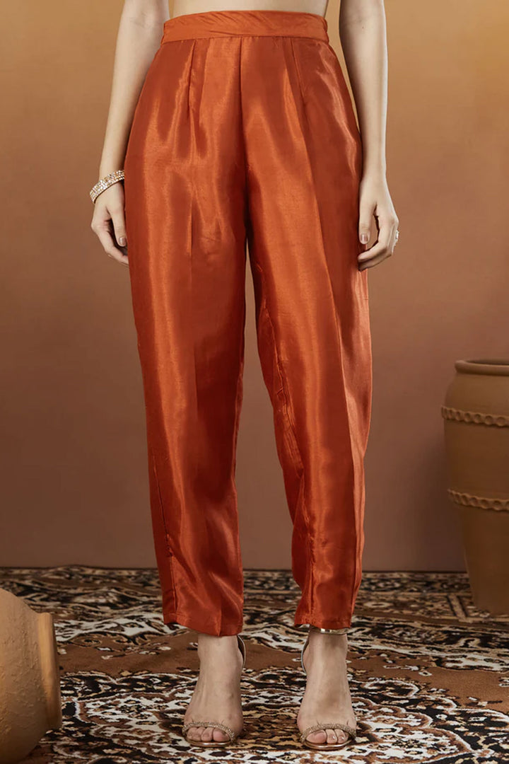 Orange Color Vichitra Silk Fabric Readymade Salwar Suit