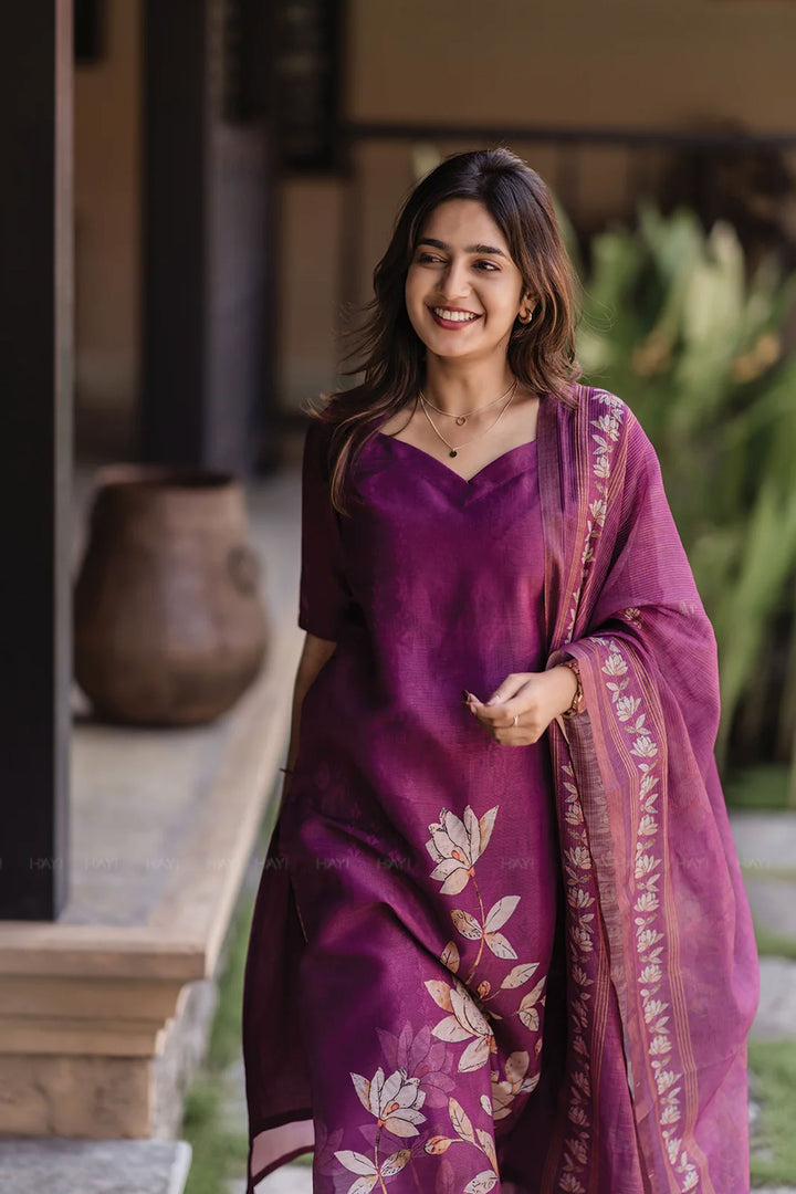 Art Silk Fabric Purple Color Readymade Top With Dupatta