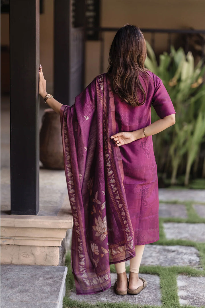 Art Silk Fabric Purple Color Readymade Top With Dupatta