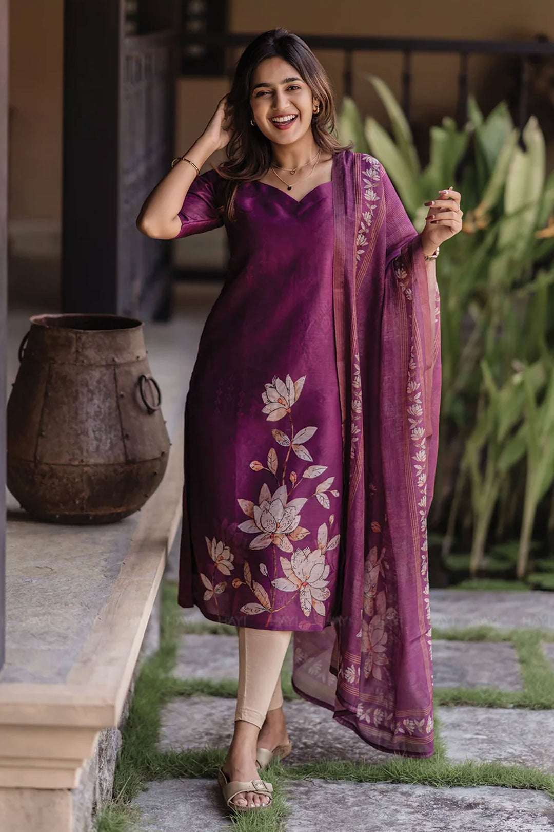 Art Silk Fabric Purple Color Readymade Top With Dupatta