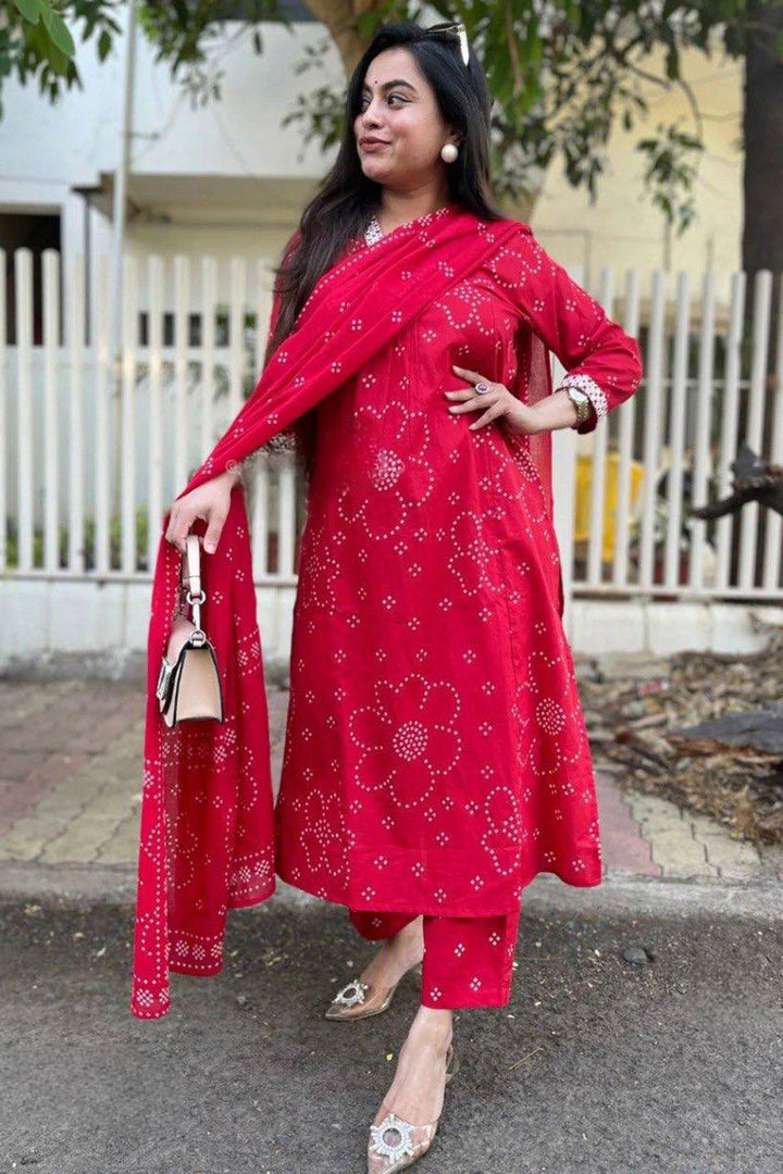 Red Color Rayon Fabric Readymade Salwar Suit