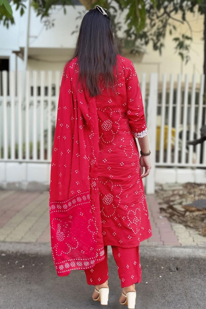 Red Color Rayon Fabric Readymade Salwar Suit