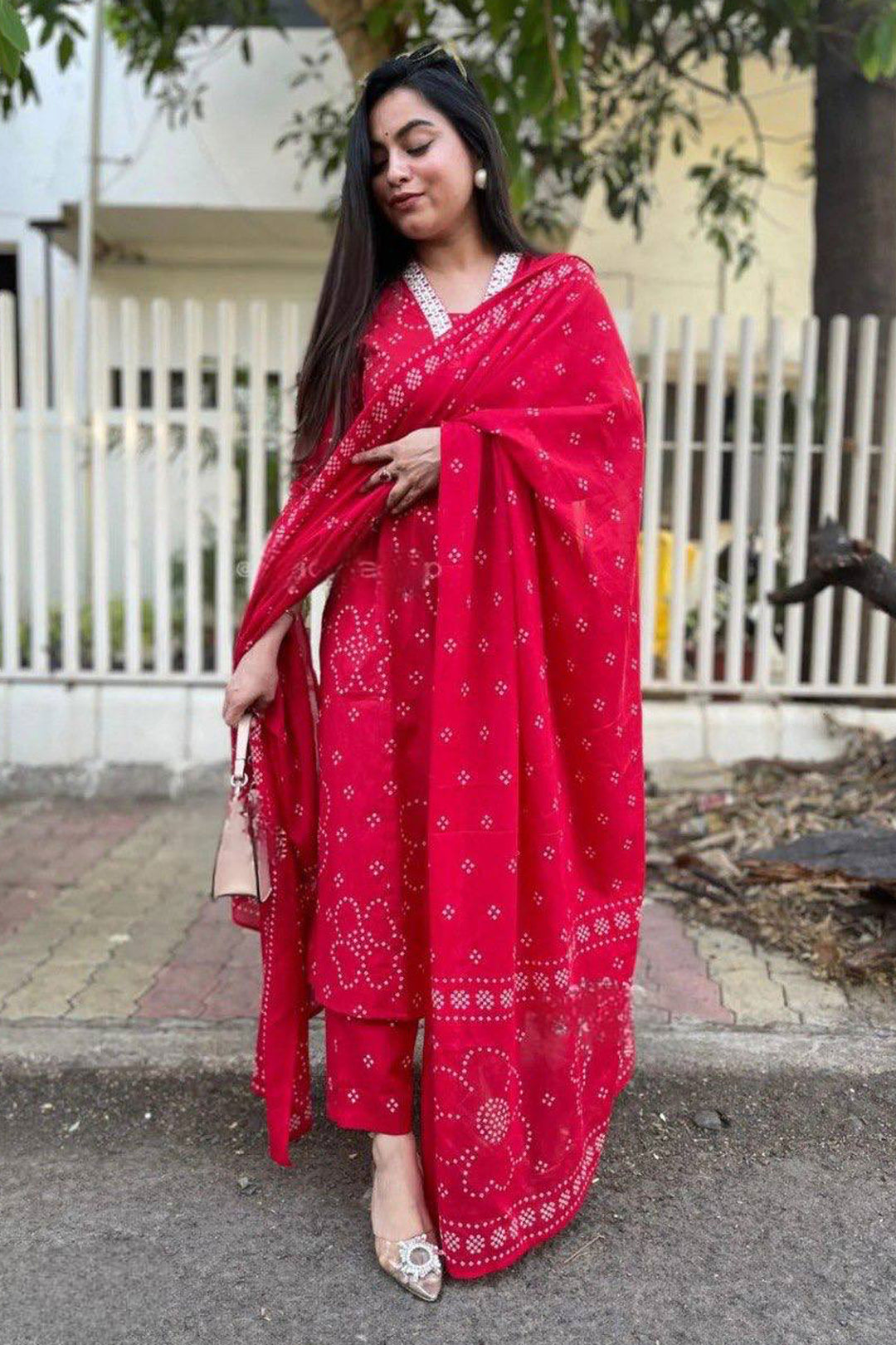 Red Color Rayon Fabric Readymade Salwar Suit