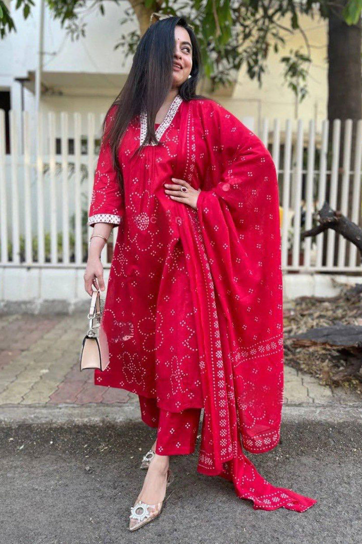Red Color Rayon Fabric Readymade Salwar Suit