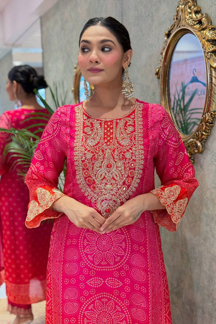 Crepe Fabric Pink Color Readymade Salwar Suit