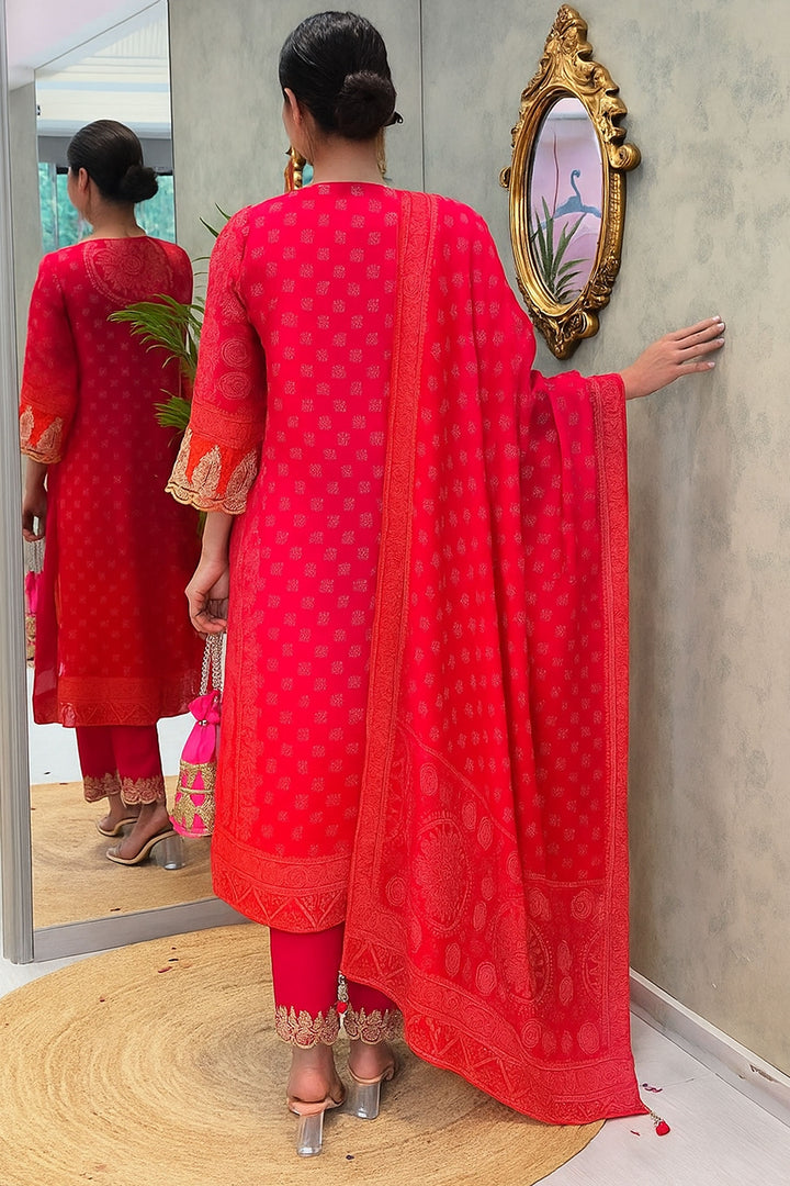 Crepe Fabric Pink Color Readymade Salwar Suit