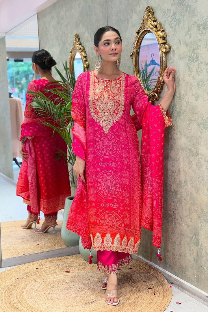 Crepe Fabric Pink Color Readymade Salwar Suit