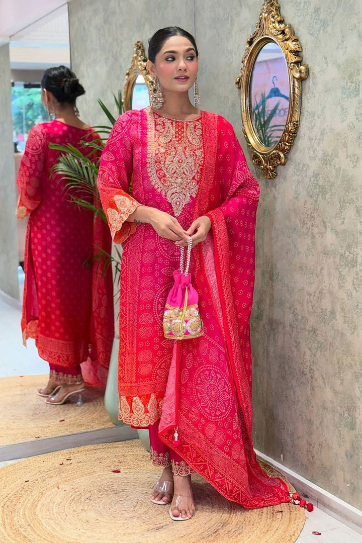 Crepe Fabric Pink Color Readymade Salwar Suit