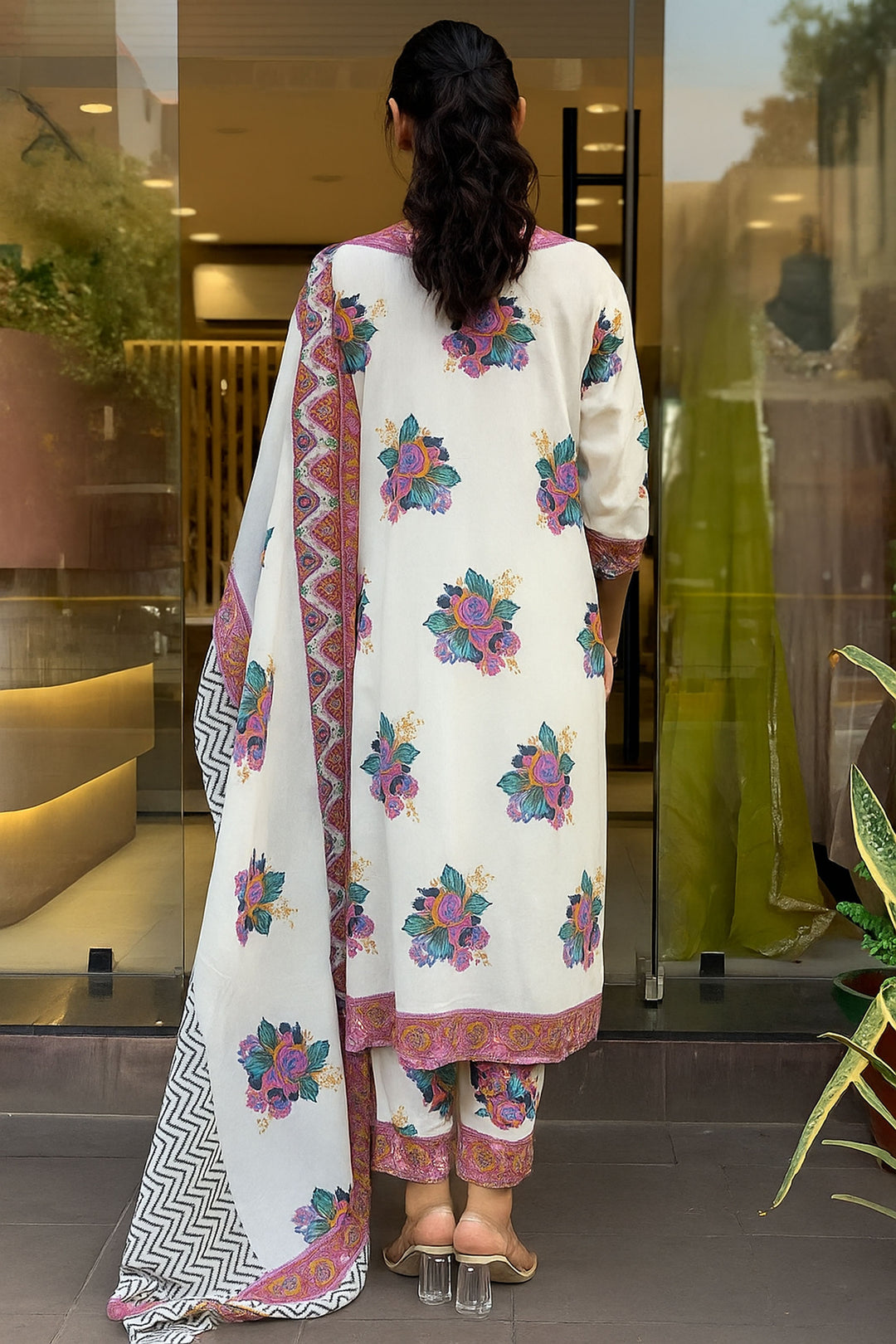 White Color Cotton Fabric Readymade Salwar Suit