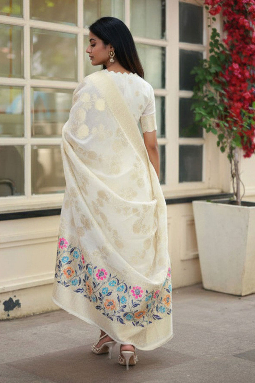 Off White Color Viscose Jacquard Fabric Readymade Salwar Suit