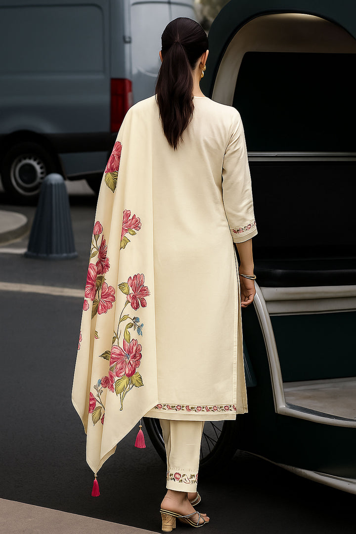Viscose Jacquard Fabric Beige Color Readymade Salwar Suit