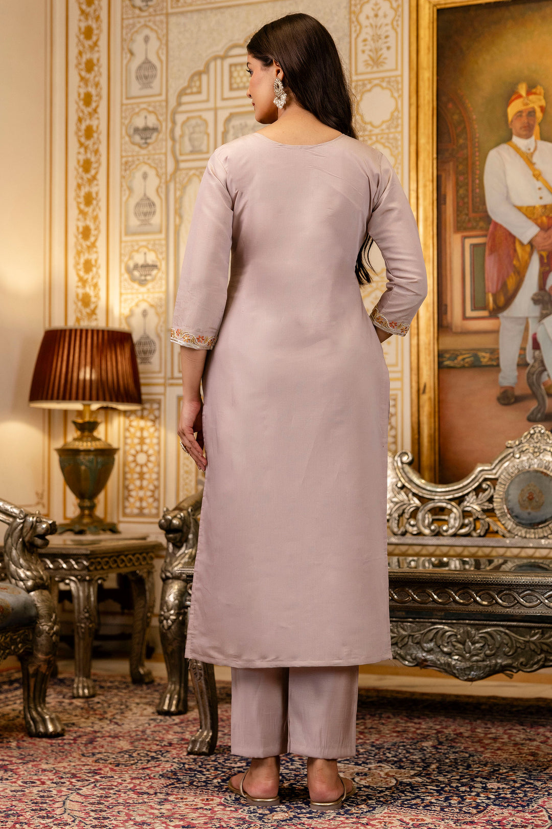 Viscose Lavender Color Embroidered Readymade Salwar Suit