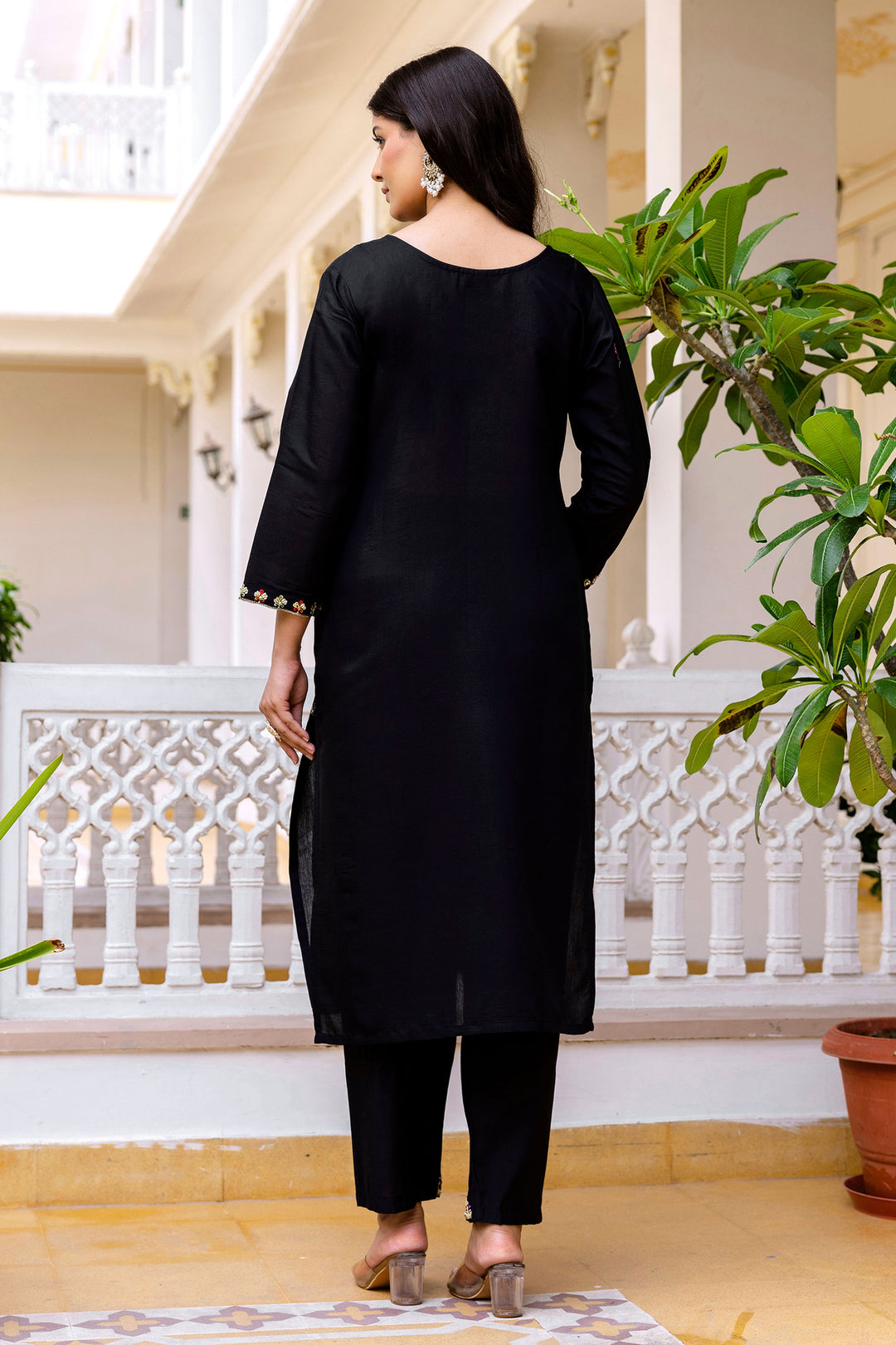 Black Viscose Chanderi Readymade Salwar Suit