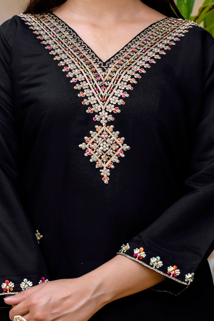 Black Viscose Chanderi Readymade Salwar Suit