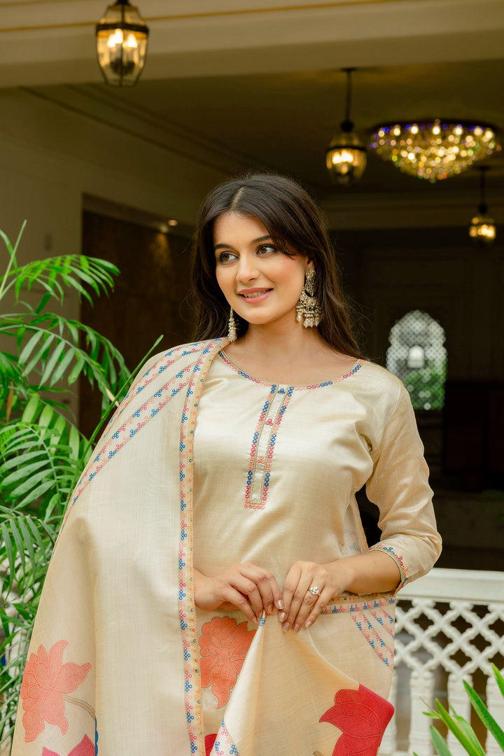 Viscose Silk Beige Color Trendy Readymade Salwar Suit