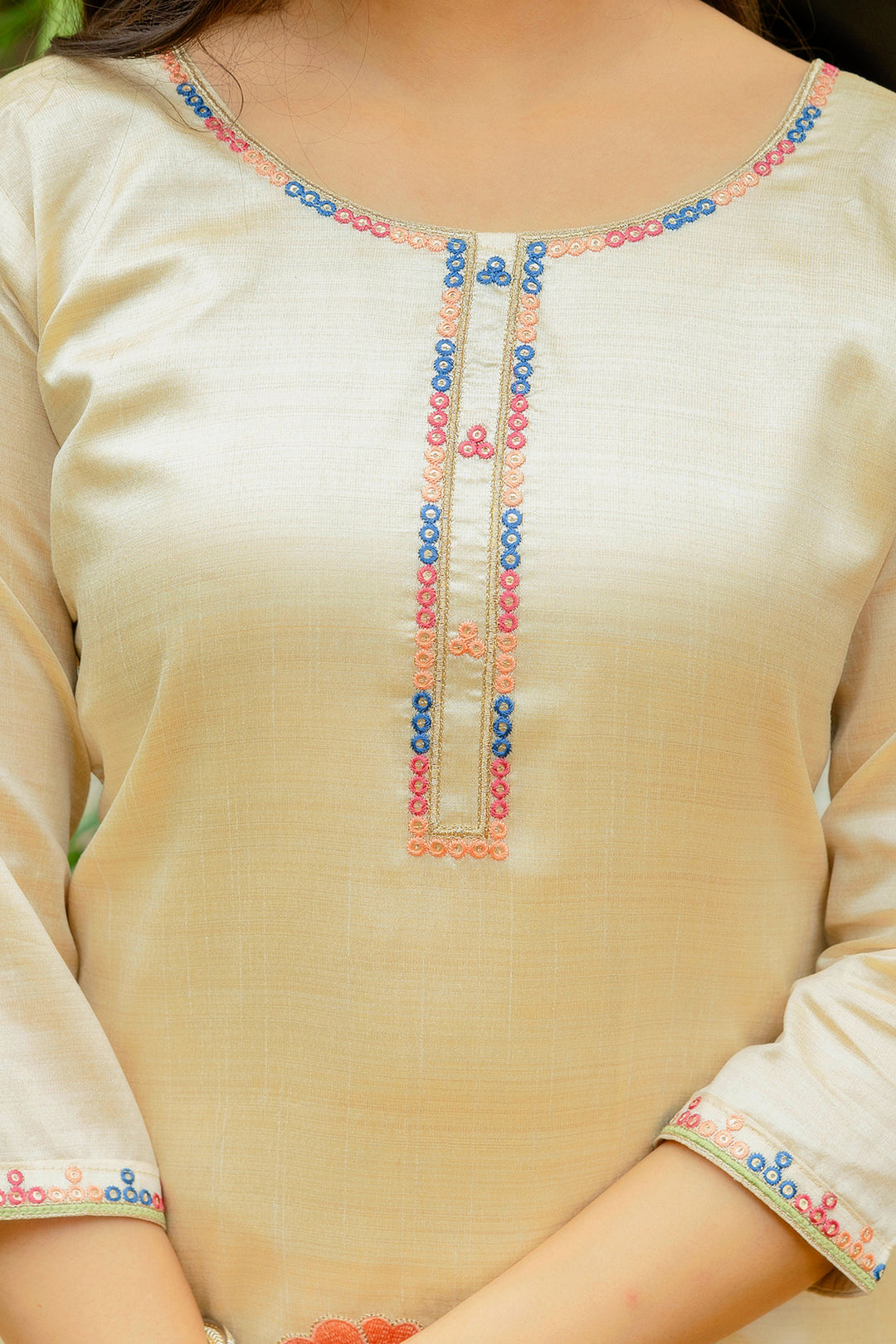Viscose Silk Beige Color Trendy Readymade Salwar Suit