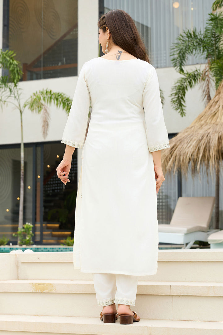White Rayon Readymade Salwar Suit
