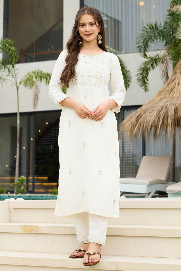White Rayon Readymade Salwar Suit