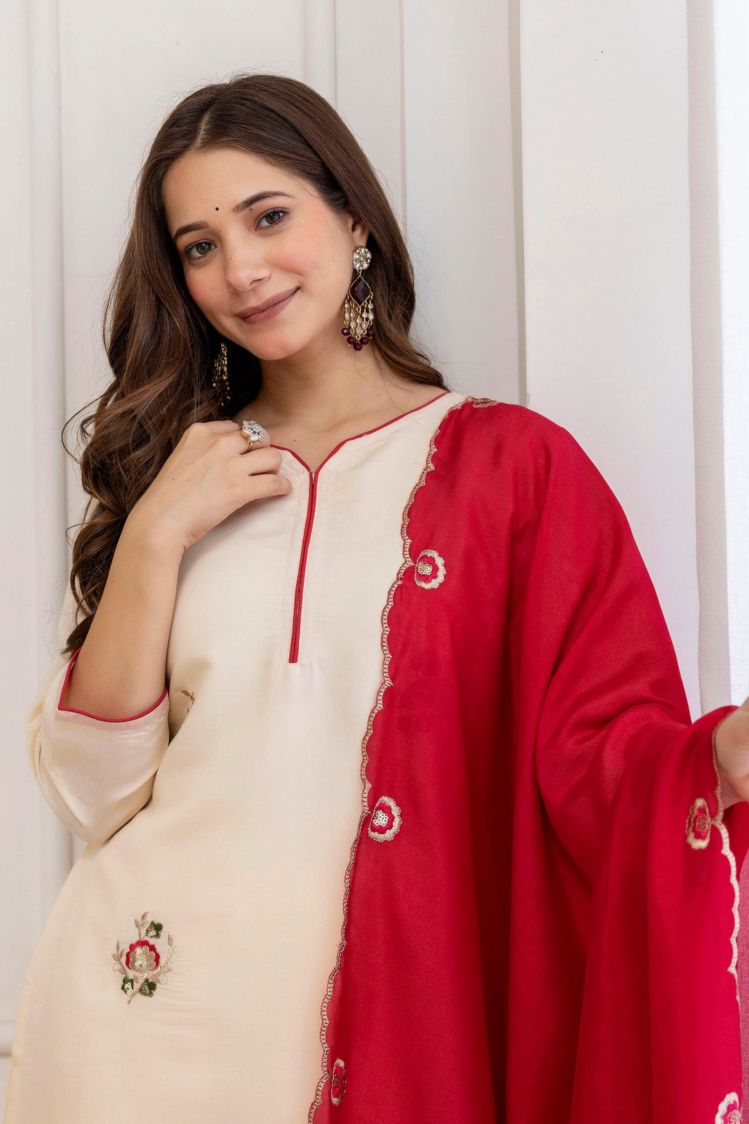 Cream Color Chanderi Readymade Salwar Suit For Festival