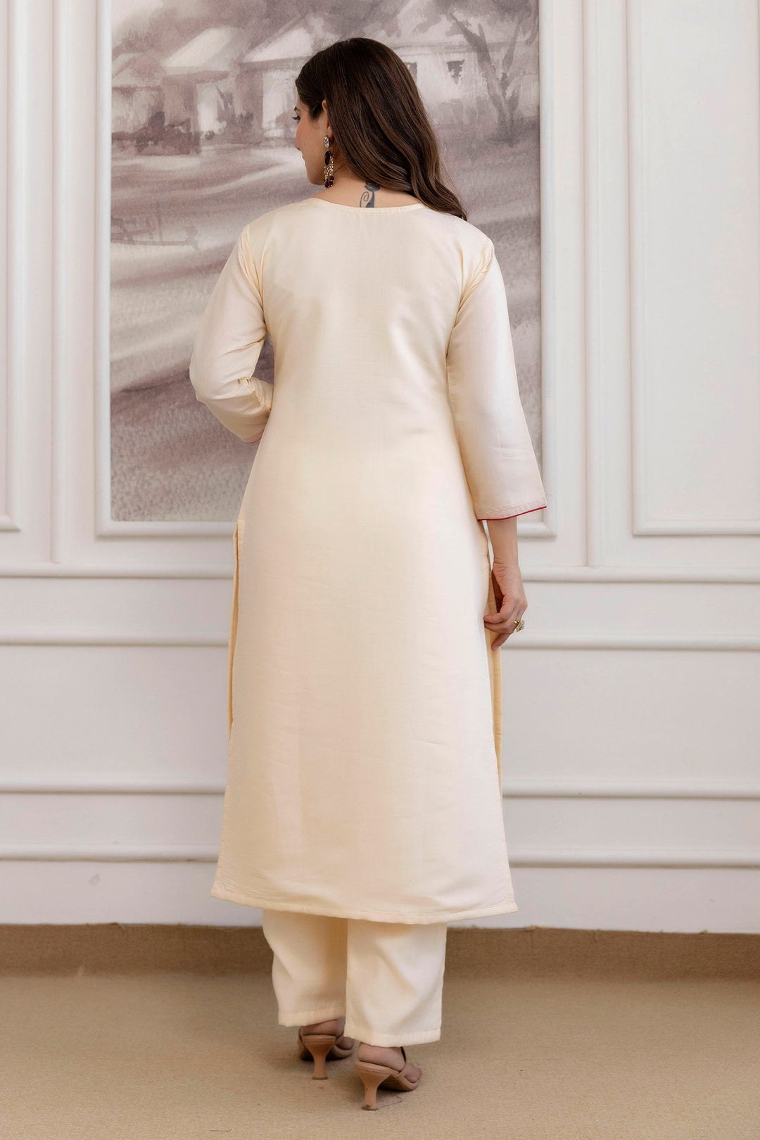 Cream Color Chanderi Readymade Salwar Suit For Festival