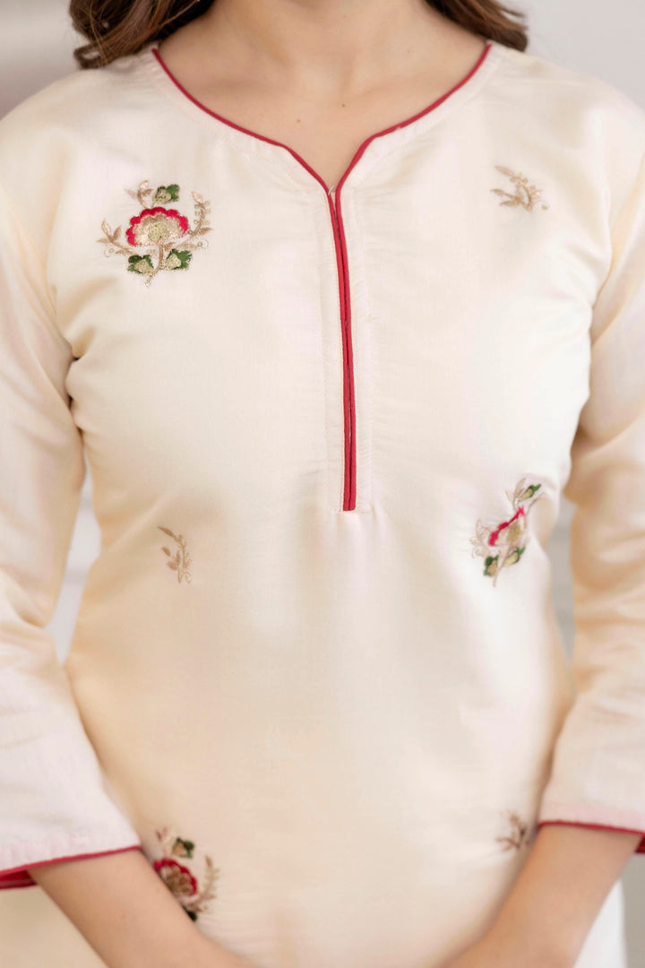 Cream Color Chanderi Readymade Salwar Suit For Festival