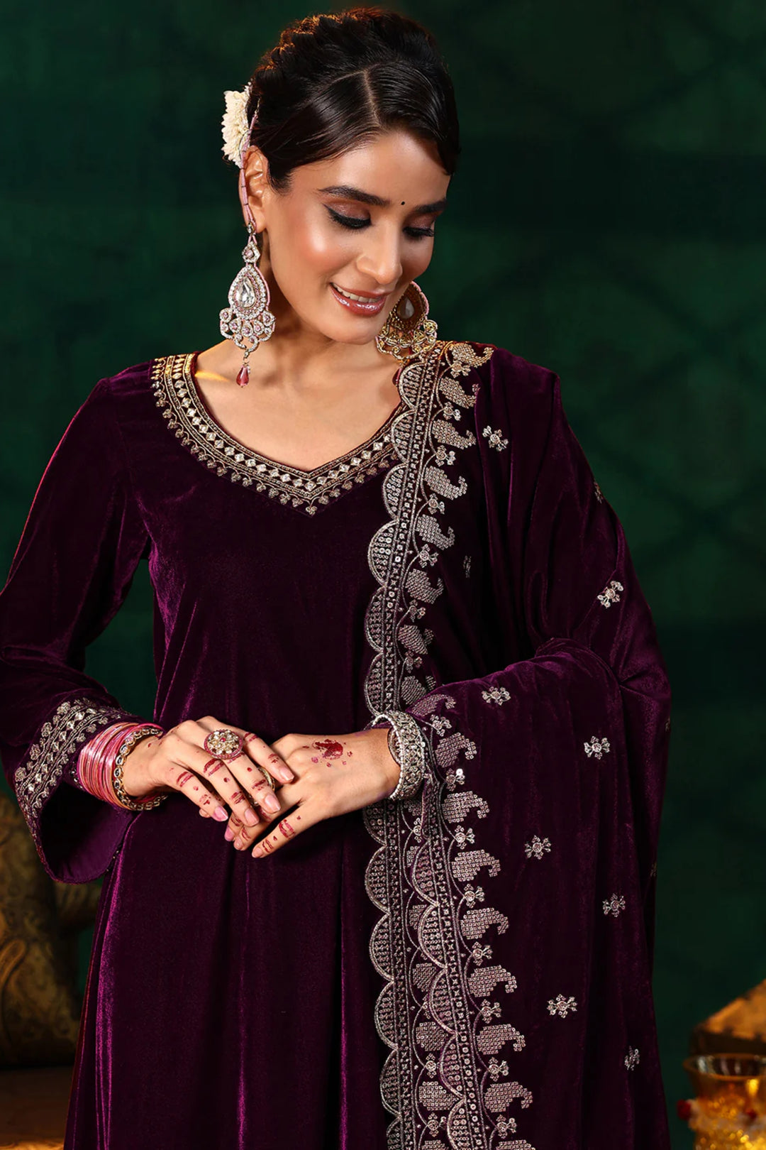 Festive Style Purple Readymade Salwar Suit