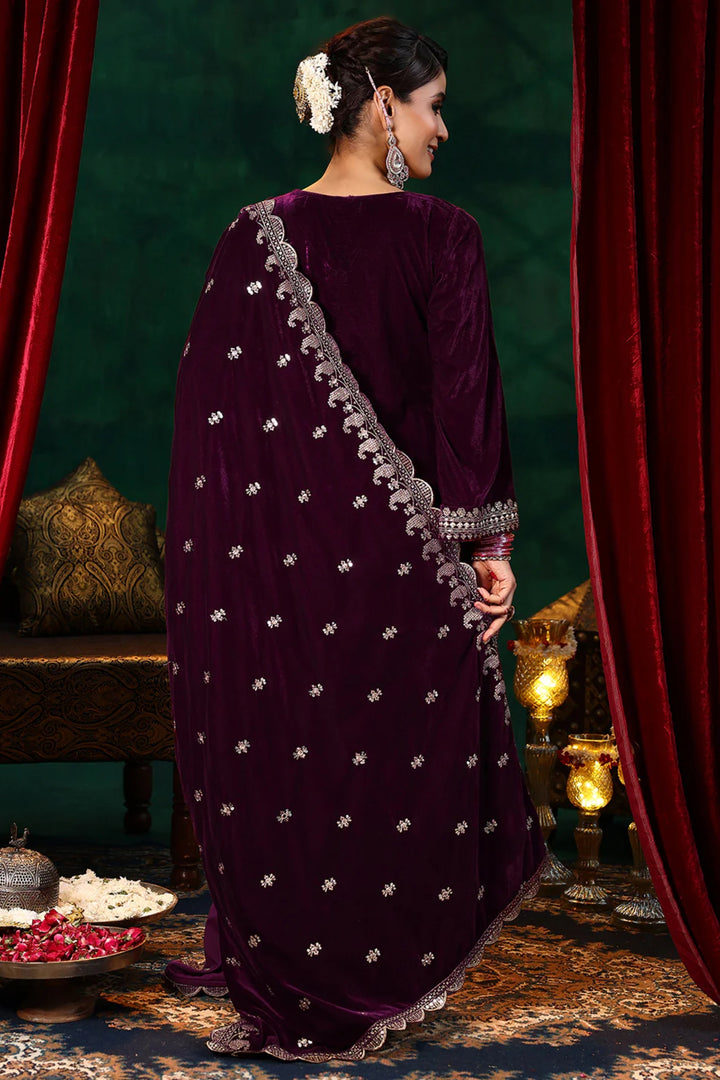 Festive Style Purple Readymade Salwar Suit