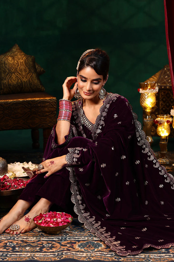 Festive Style Purple Readymade Salwar Suit