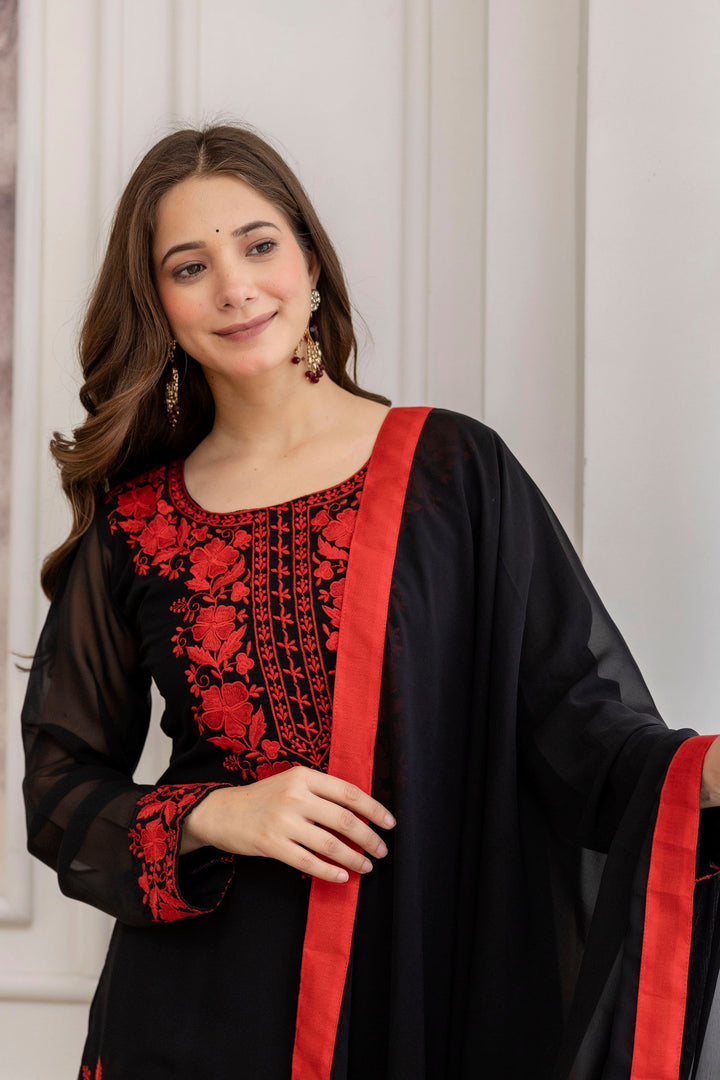 Delicate Black Color Georgette Readymade Salwar Suit