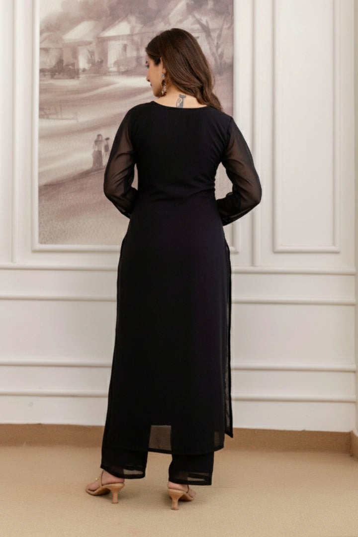 Delicate Black Color Georgette Readymade Salwar Suit