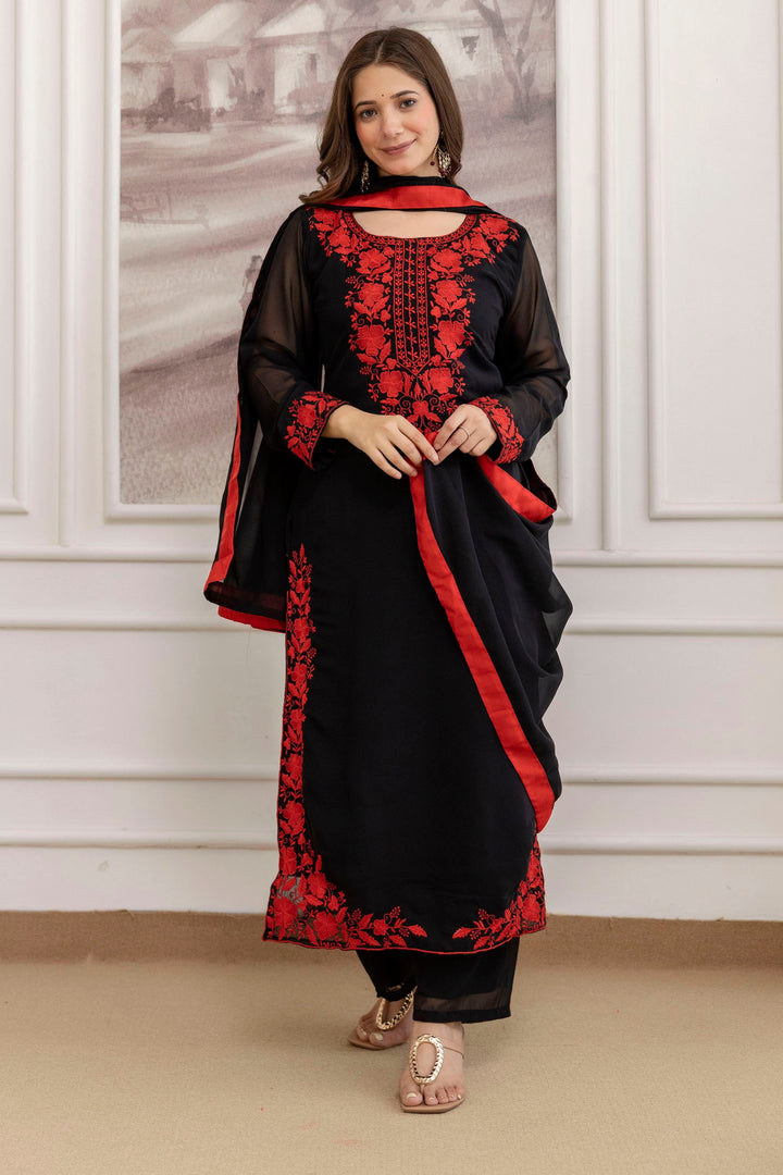 Delicate Black Color Georgette Readymade Salwar Suit