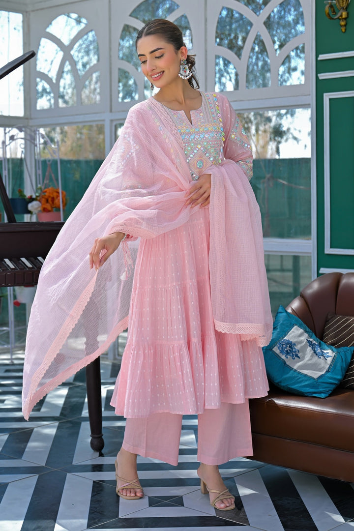 Pink Readymade Embroidered Cotton Salwar Suit | Buy Online India