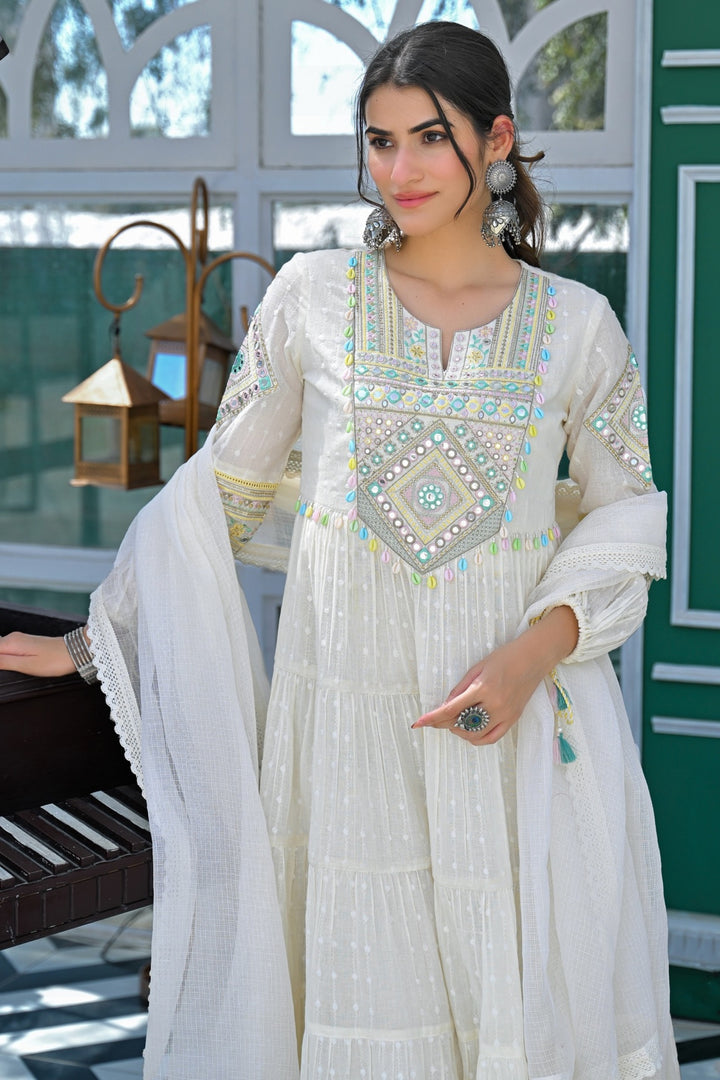 White Cotton Embroidered Readymade Salwar Suit | Buy Online India
