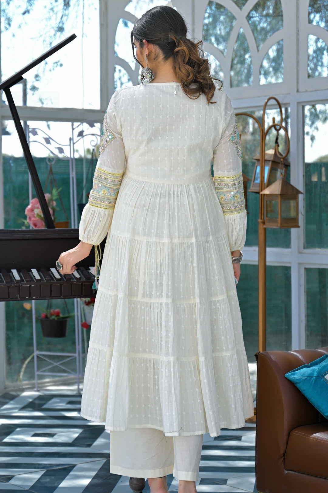 White Cotton Embroidered Readymade Salwar Suit | Buy Online India