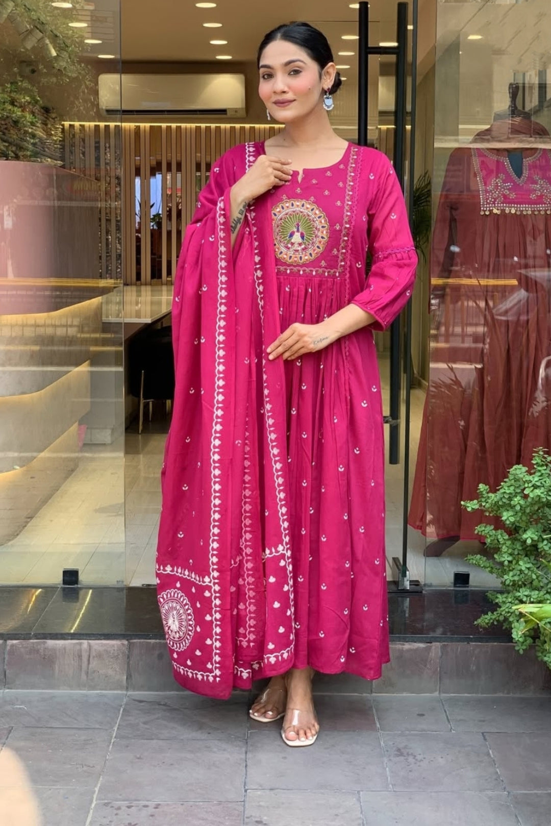 Rani Color Cotton Readymade Embroidered Salwar Suit | Buy Online India